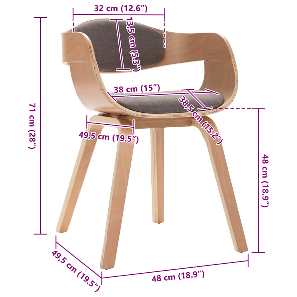 Eetkamerstoelen 2 st gebogen hout en stof taupe