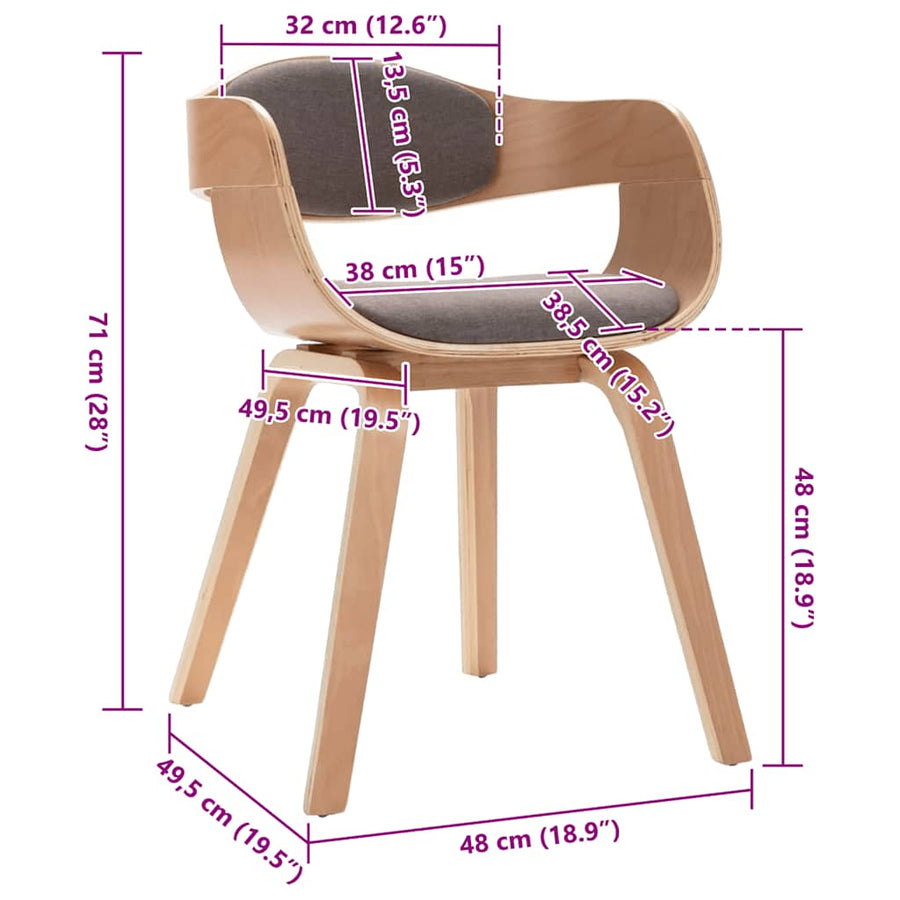Eetkamerstoelen 2 st gebogen hout en stof taupe