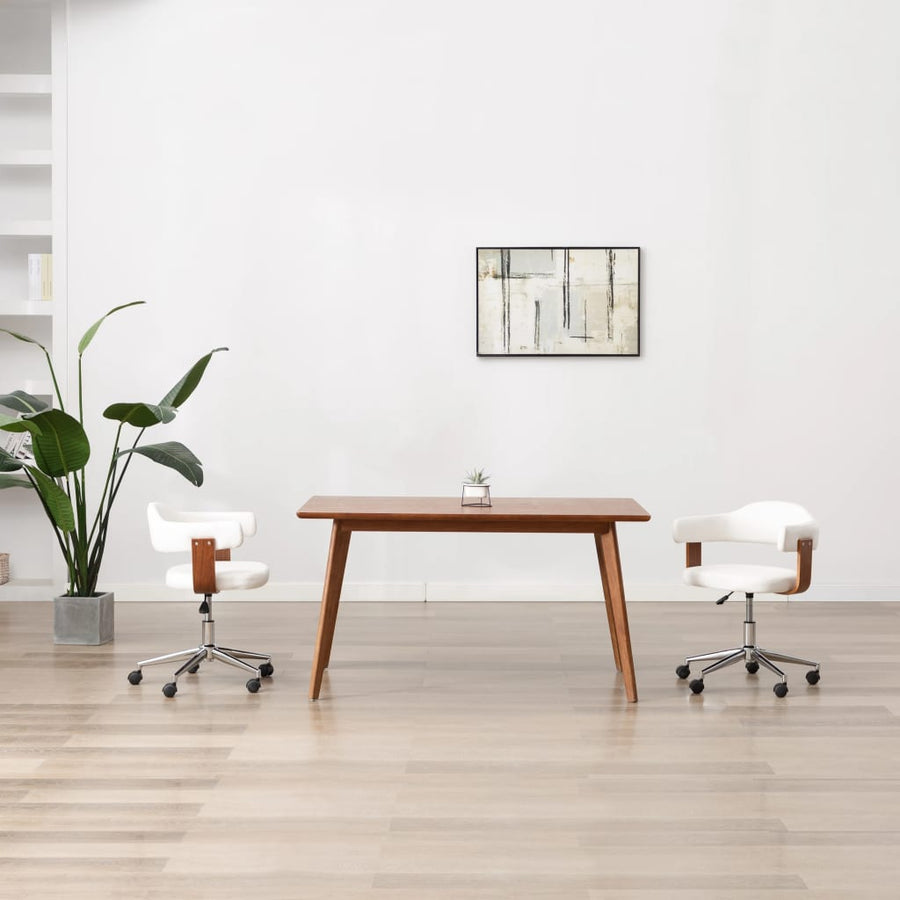 Eetkamerstoel Draaibaar Gebogen Hout En Kunstleer 1 Wit
