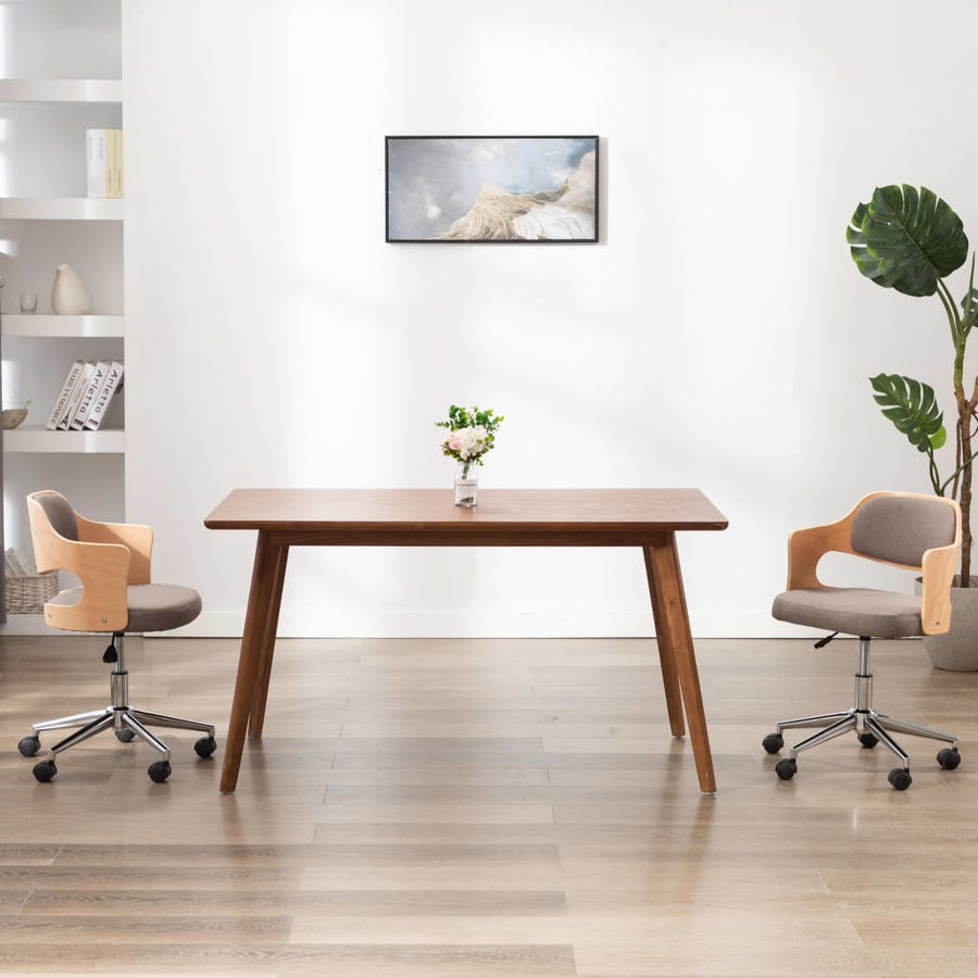 Eetkamerstoel draaibaar gebogen hout en stof taupe 1 Taupe