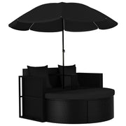 Tuinbed poly rattan zwart met parasol 130x58x77 cm