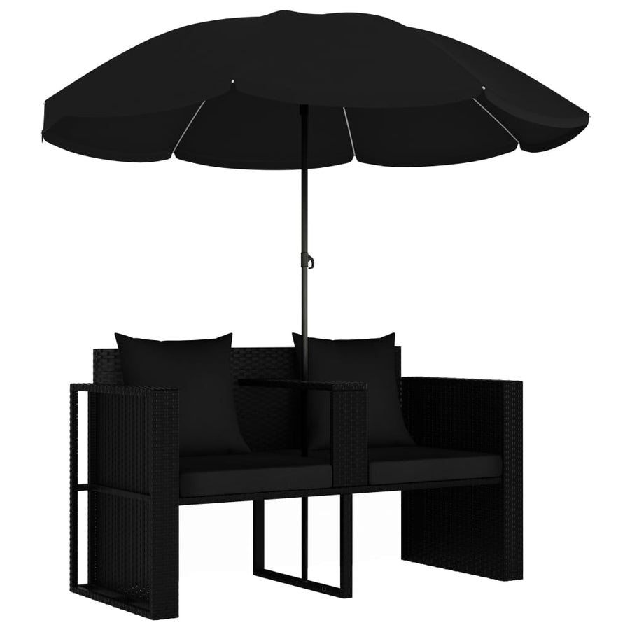 Tuinbed met parasol poly rattan zwart