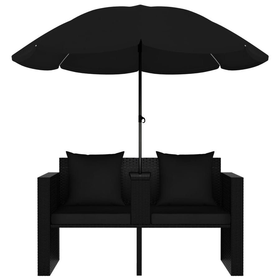 Tuinbed met parasol poly rattan zwart
