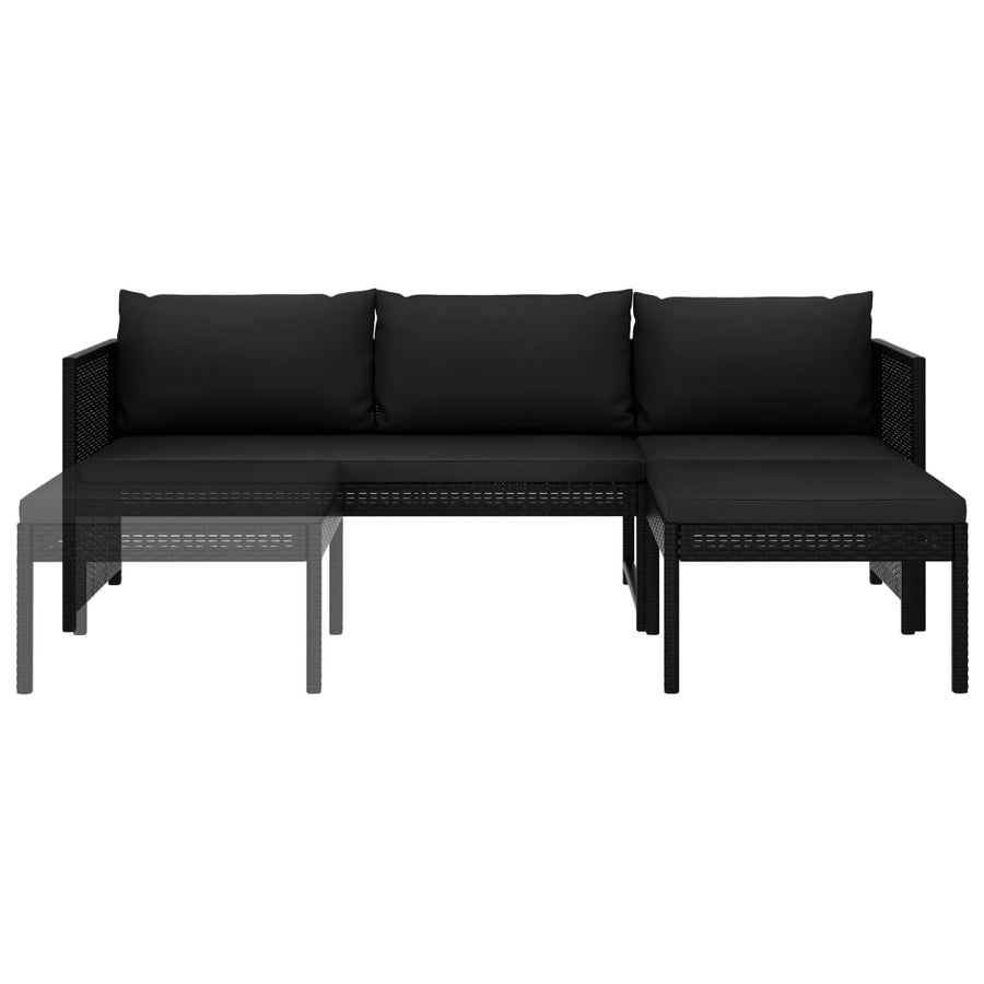 3-delige Loungeset met kussens poly rattan zwart
