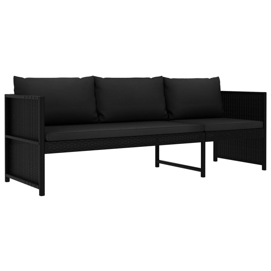 3-delige Loungeset met kussens poly rattan zwart
