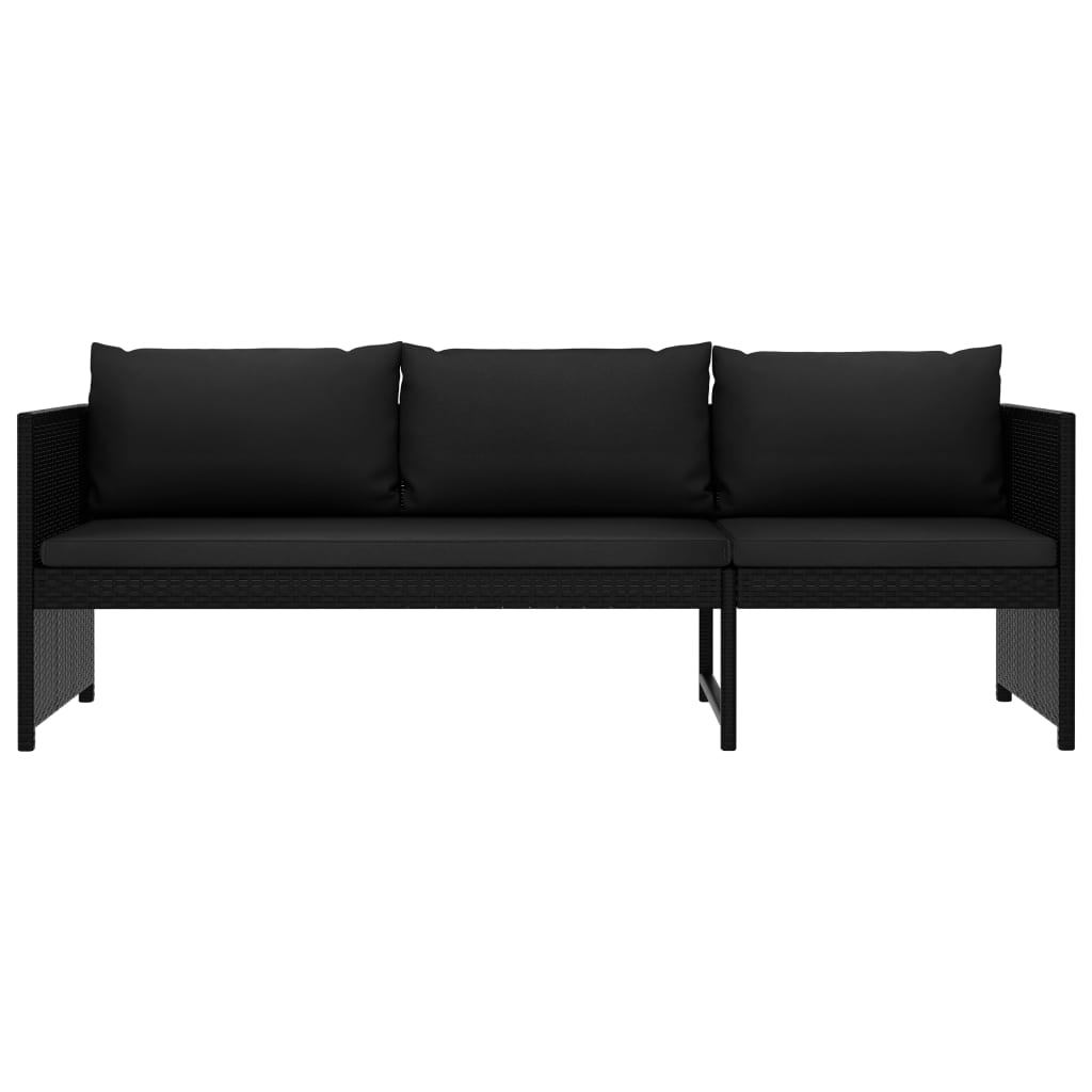 3-delige Loungeset met kussens poly rattan zwart