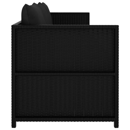 3-delige Loungeset met kussens poly rattan zwart