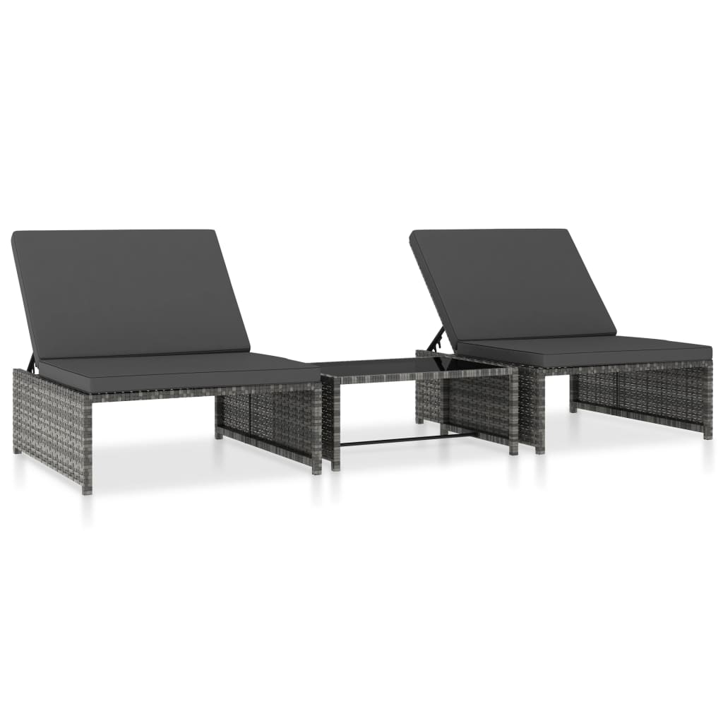 Ligbedden 2 St Met Tafel Poly Rattan Grijs