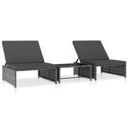 Ligbedden set met tafel poly rattan grijs