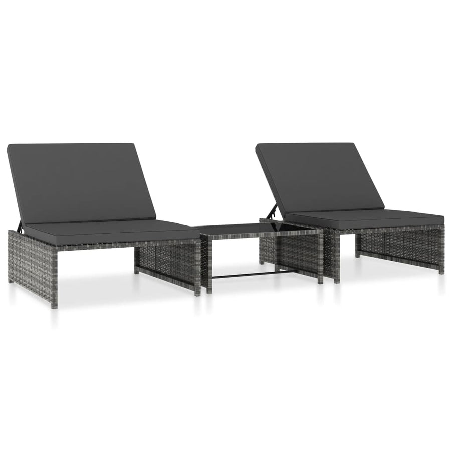 Ligbedden 2 St Met Tafel Poly Rattan Grijs