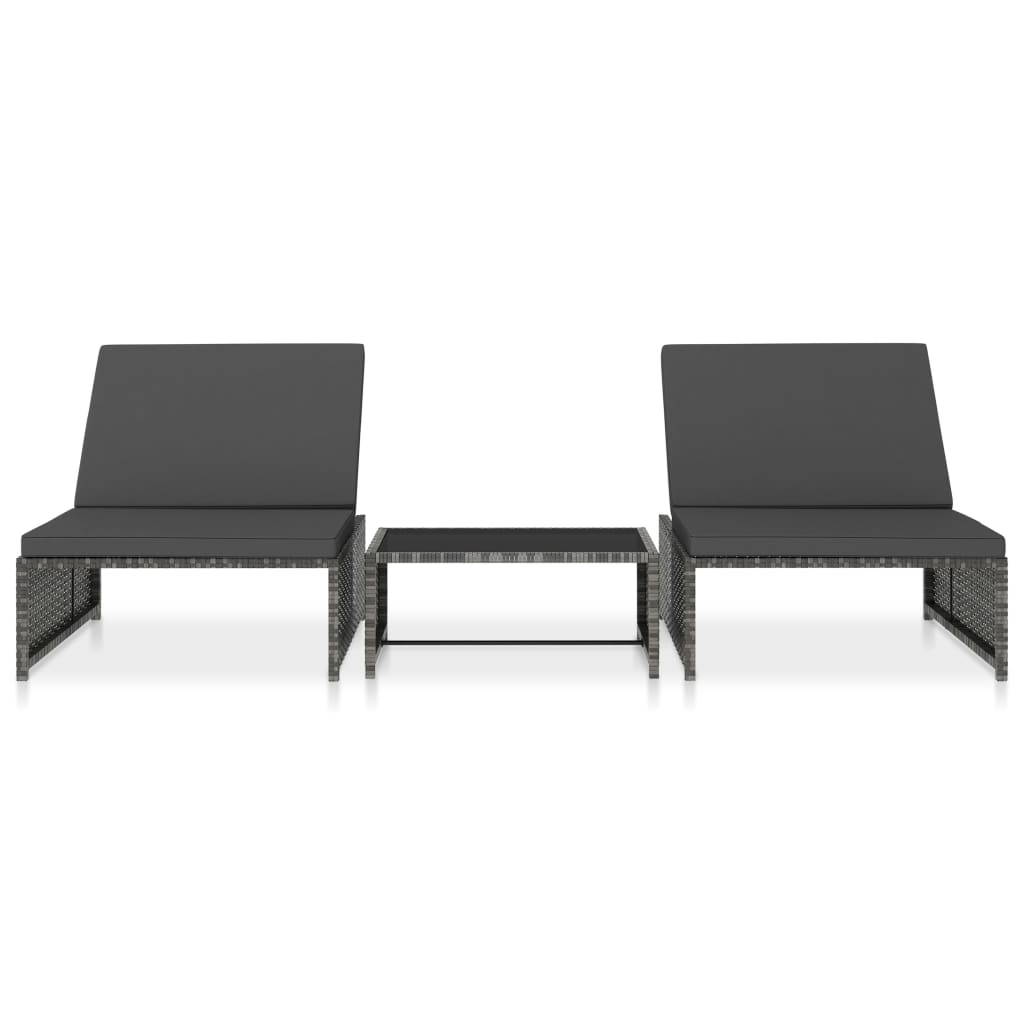 Ligbedden 2 St Met Tafel Poly Rattan Grijs
