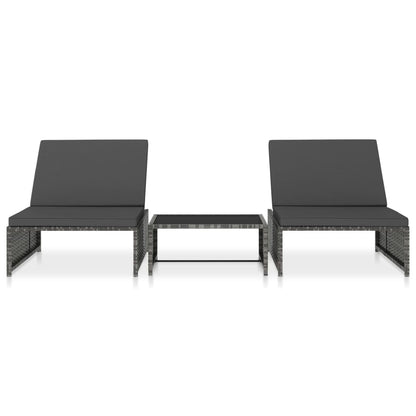 Ligbedden 2 St Met Tafel Poly Rattan Grijs