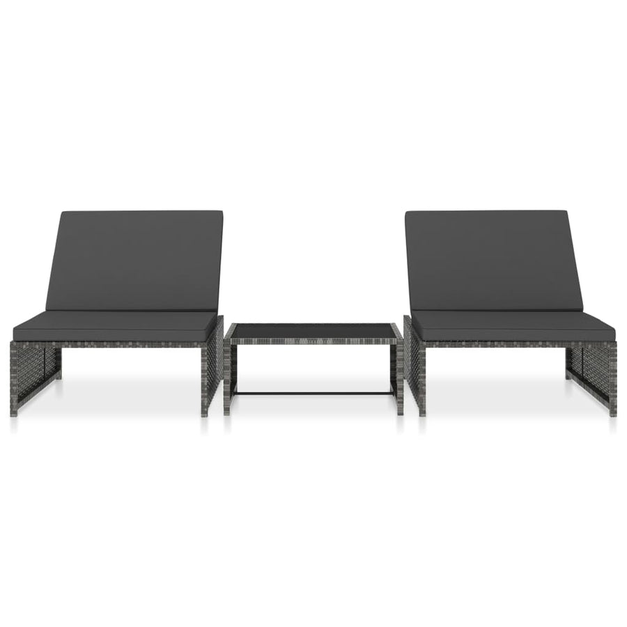 Ligbedden 2 St Met Tafel Poly Rattan Grijs