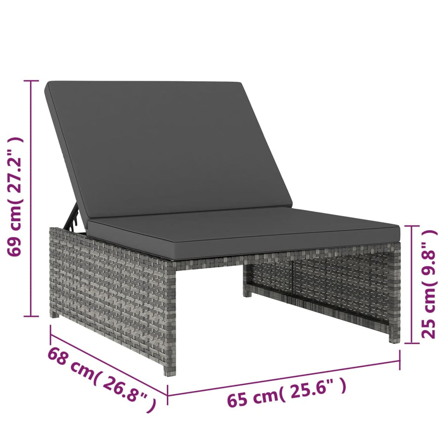 Ligbedden 2 St Met Tafel Poly Rattan Grijs