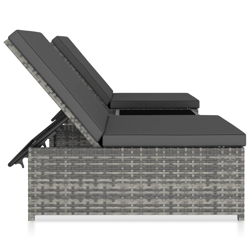 Ligbedden 2 St Met Tafel Poly Rattan Grijs