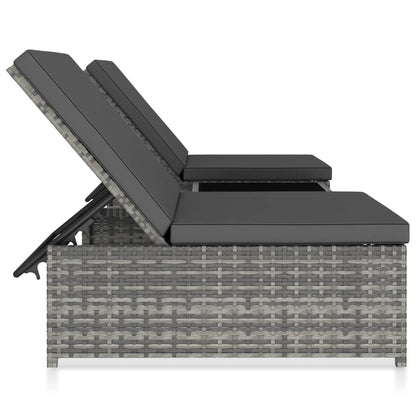Ligbedden 2 St Met Tafel Poly Rattan Grijs