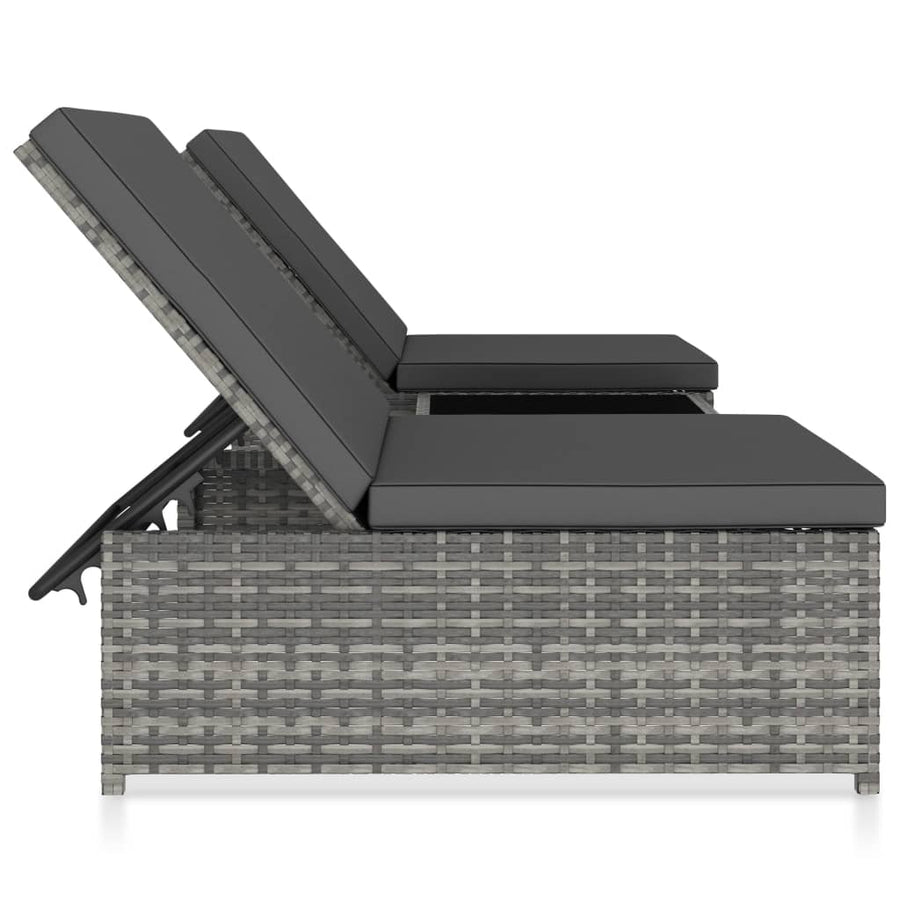 Ligbedden 2 St Met Tafel Poly Rattan Grijs