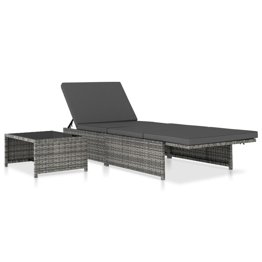 Ligbedden 2 St Met Tafel Poly Rattan Grijs