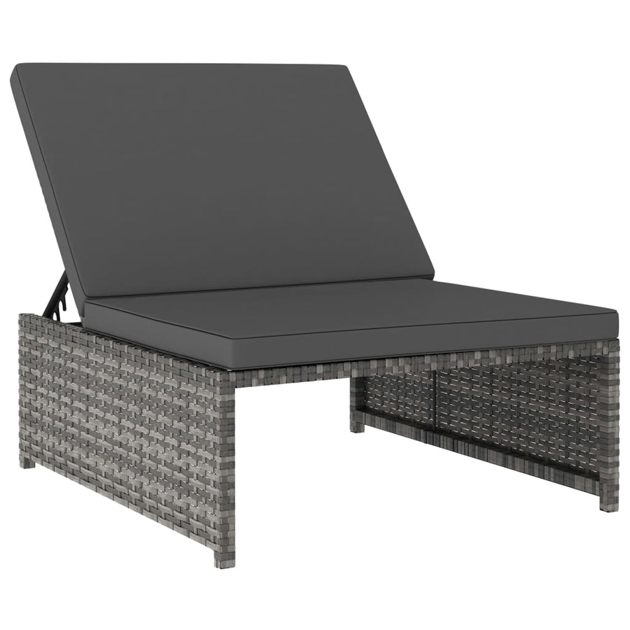 Ligbedden 2 St Met Tafel Poly Rattan Grijs