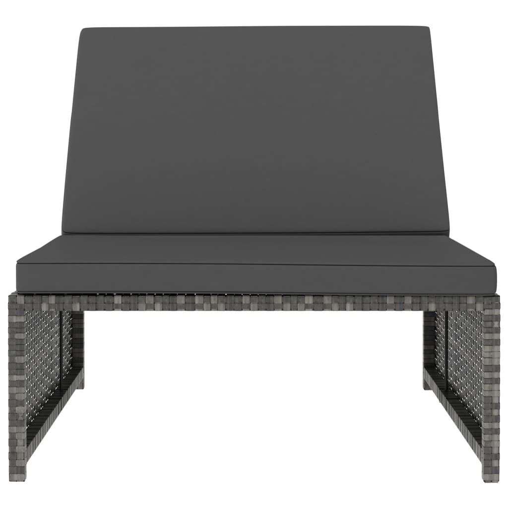 Ligbedden 2 St Met Tafel Poly Rattan Grijs