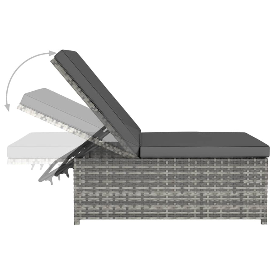 Ligbedden 2 St Met Tafel Poly Rattan Grijs