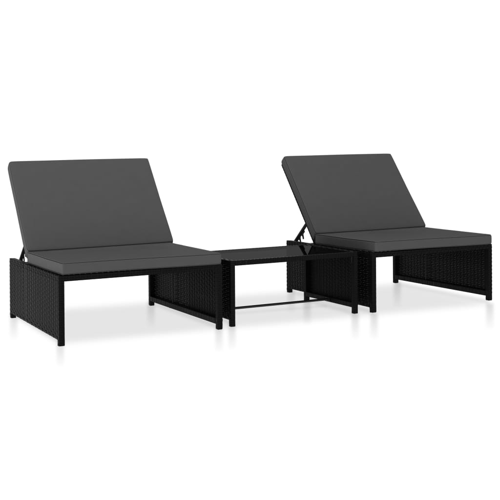Ligbedden 2 St Met Tafel Poly Rattan Zwart