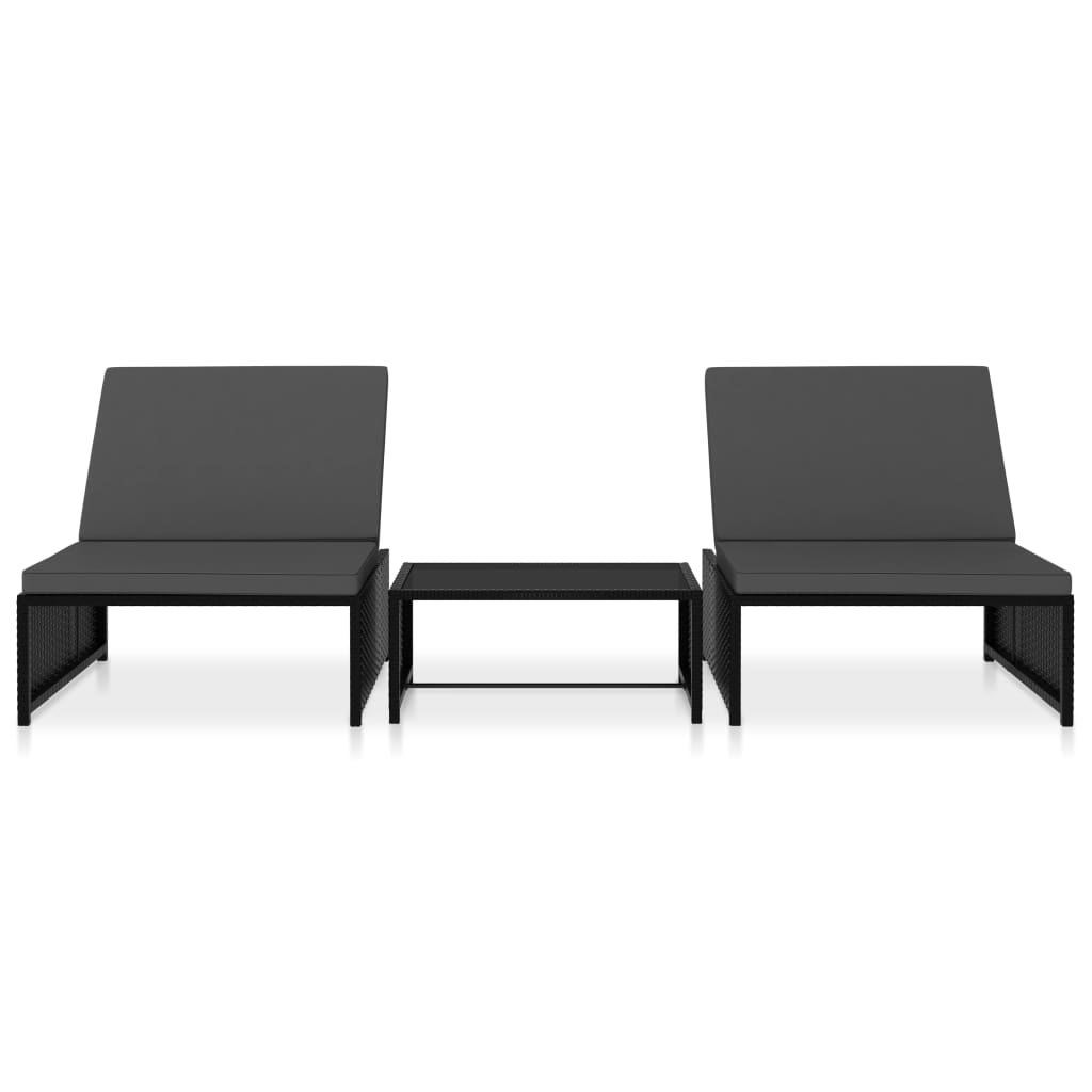 Ligbedden 2 St Met Tafel Poly Rattan Zwart