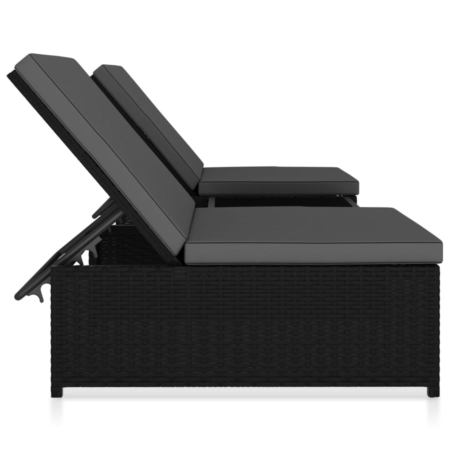 Ligbedden 2 St Met Tafel Poly Rattan Zwart