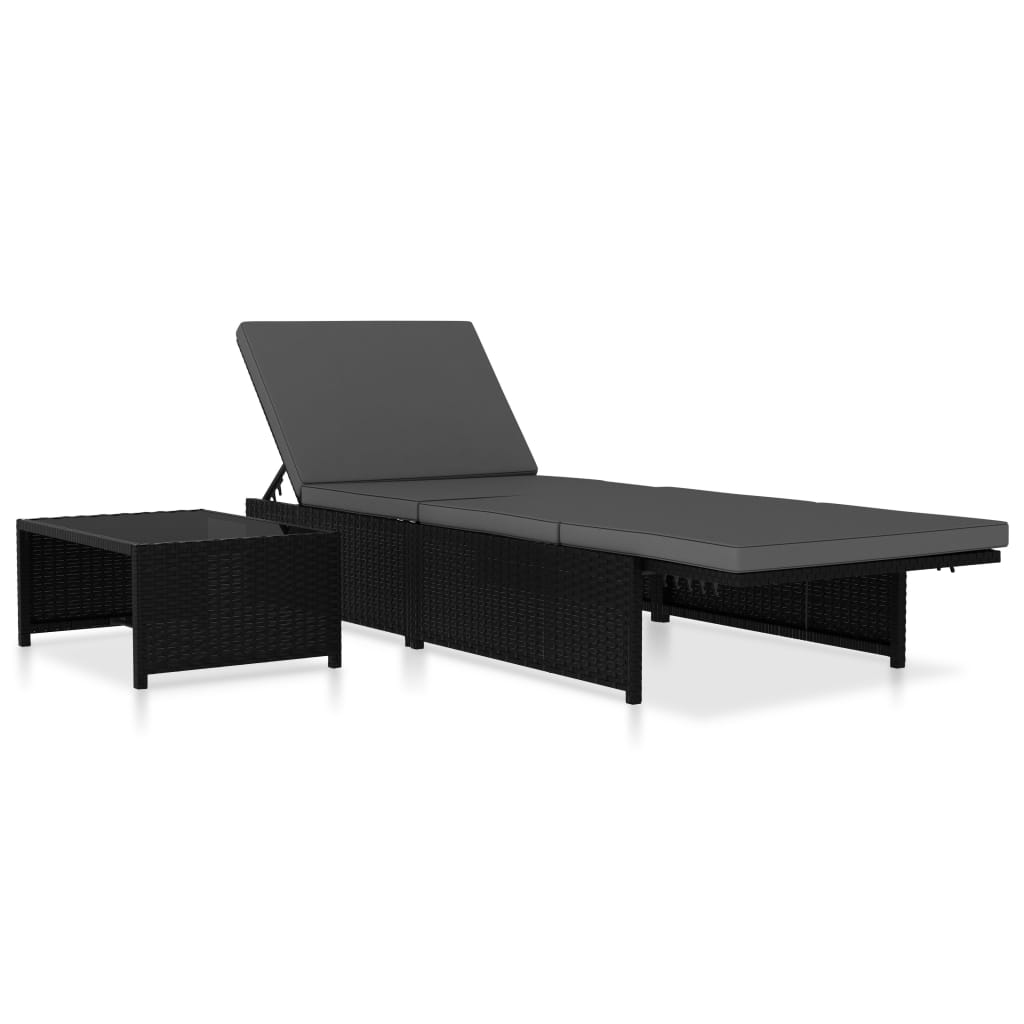 Ligbedden 2 St Met Tafel Poly Rattan Zwart