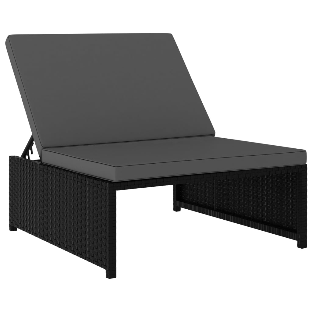 Ligbedden 2 St Met Tafel Poly Rattan Zwart