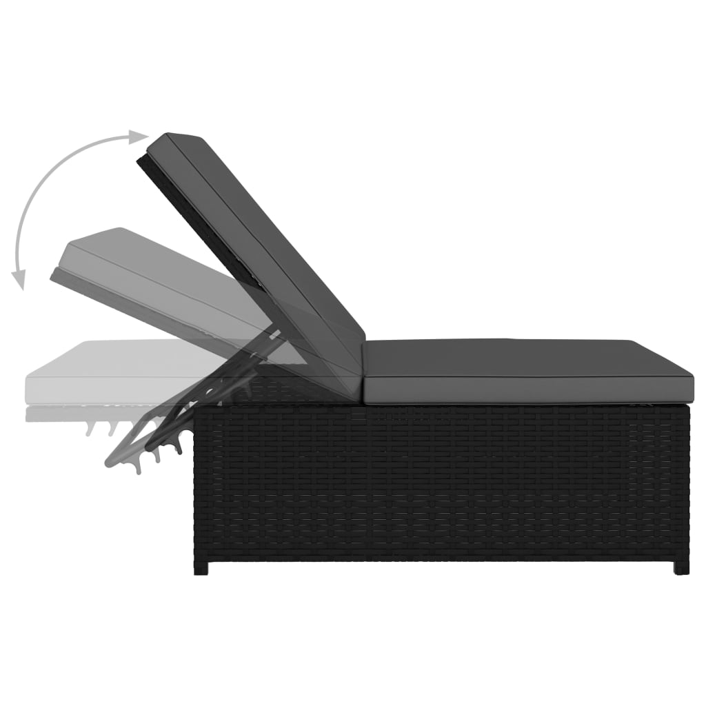 Ligbedden 2 St Met Tafel Poly Rattan Zwart
