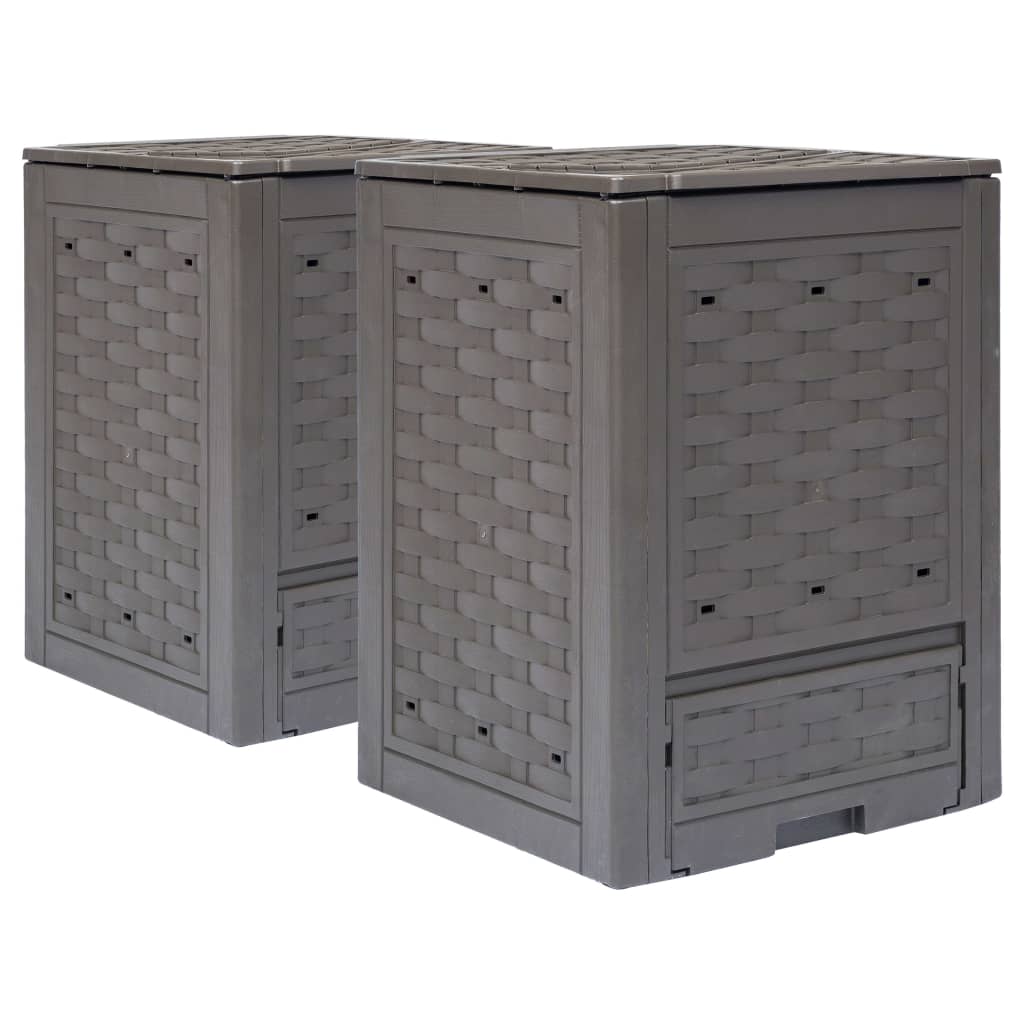 Compostbakken 2 St 60X60X83 Cm Kunststof Rattan Bruin 600 l