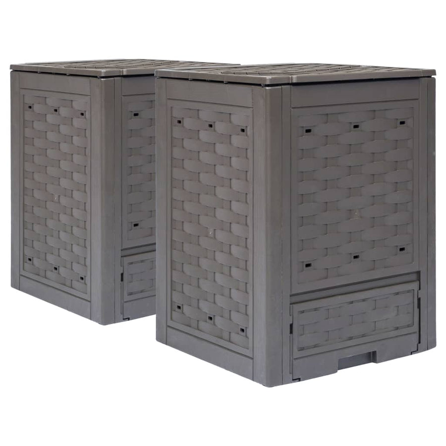 Compostbakken 2 St 60X60X83 Cm Kunststof Rattan Bruin 600 l