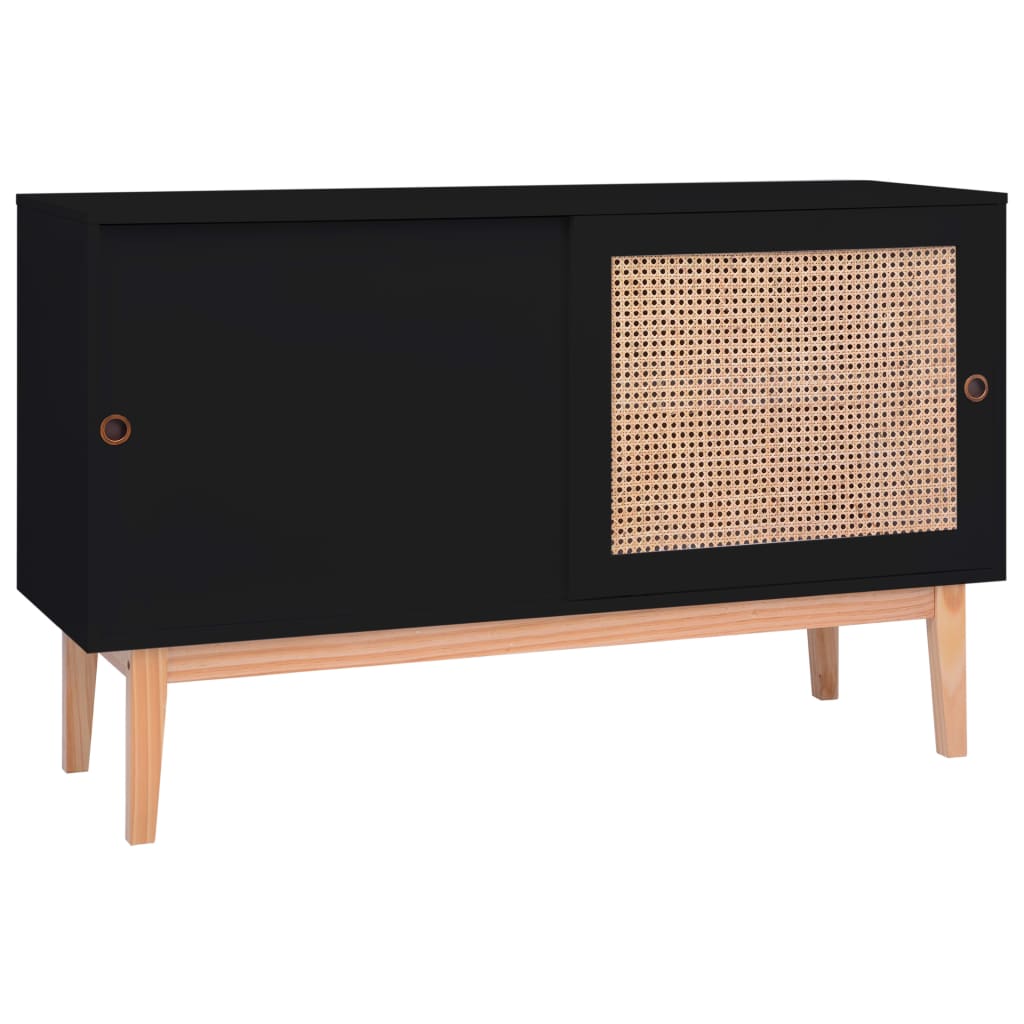 Dressoir 130X40X80 Cm Mdf En Rattan Zwart
