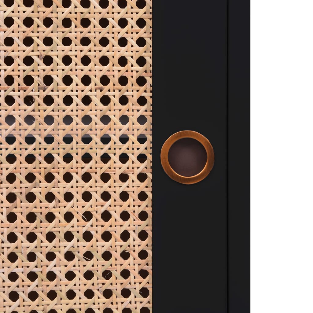 Dressoir 130X40X80 Cm Mdf En Rattan Zwart