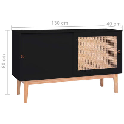 Dressoir 130X40X80 Cm Mdf En Rattan Zwart