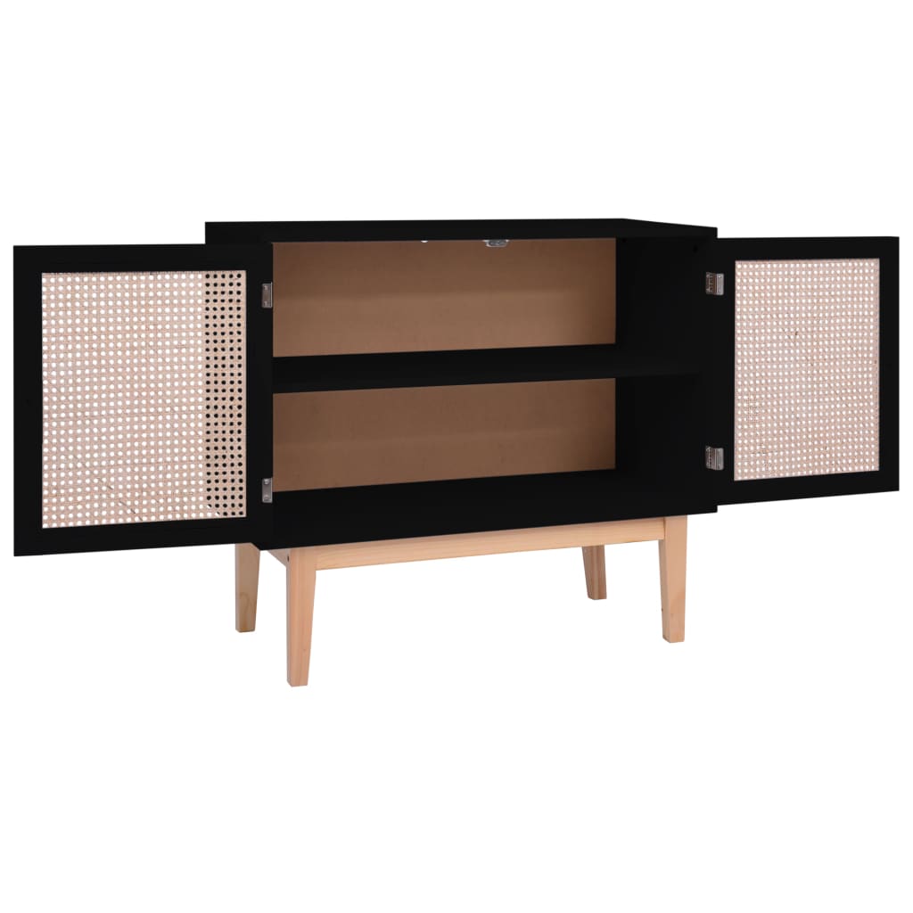 Dressoir 88,5X40X80 Cm Mdf En Rattan Zwart