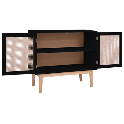 Dressoir 88,5X40X80 Cm Mdf En Rattan Zwart
