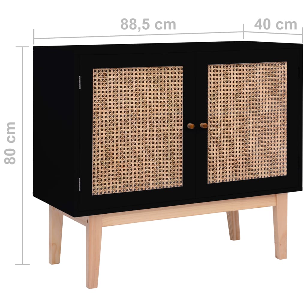 Dressoir 88,5X40X80 Cm Mdf En Rattan Zwart
