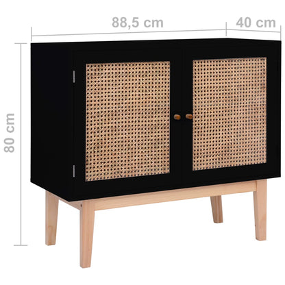 Dressoir 88,5X40X80 Cm Mdf En Rattan Zwart