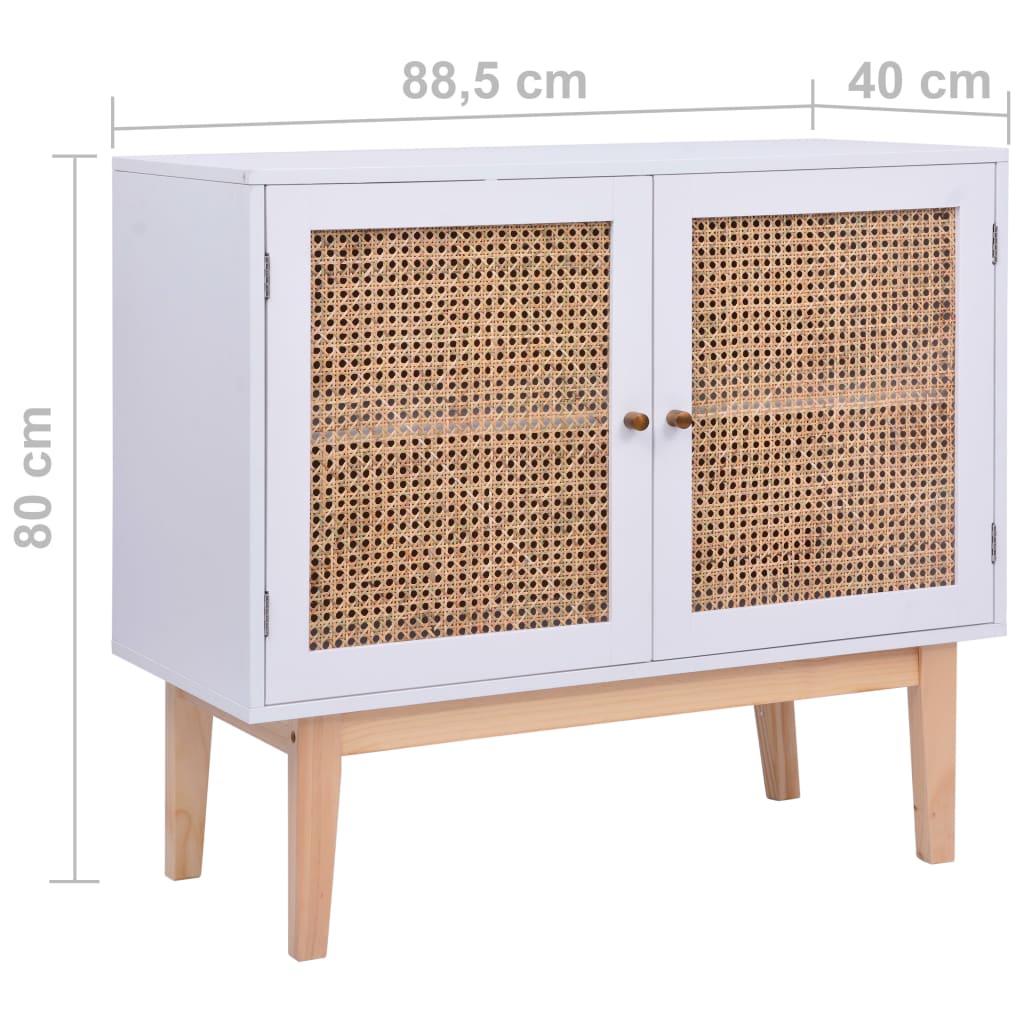 Dressoir 88,5X40X80 Cm Mdf En Rattan Wit