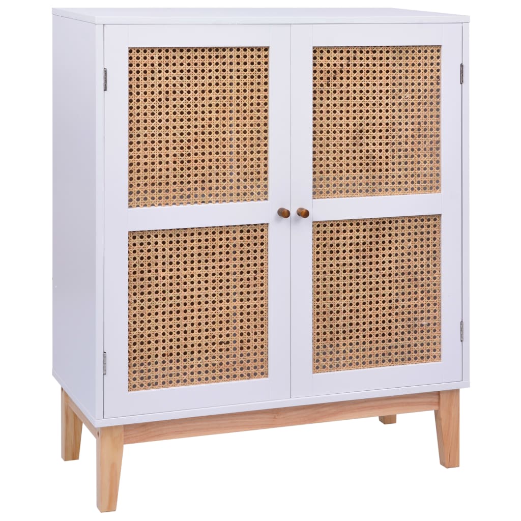 Dressoir 80X35X100 Cm Mdf En Rattan Wit