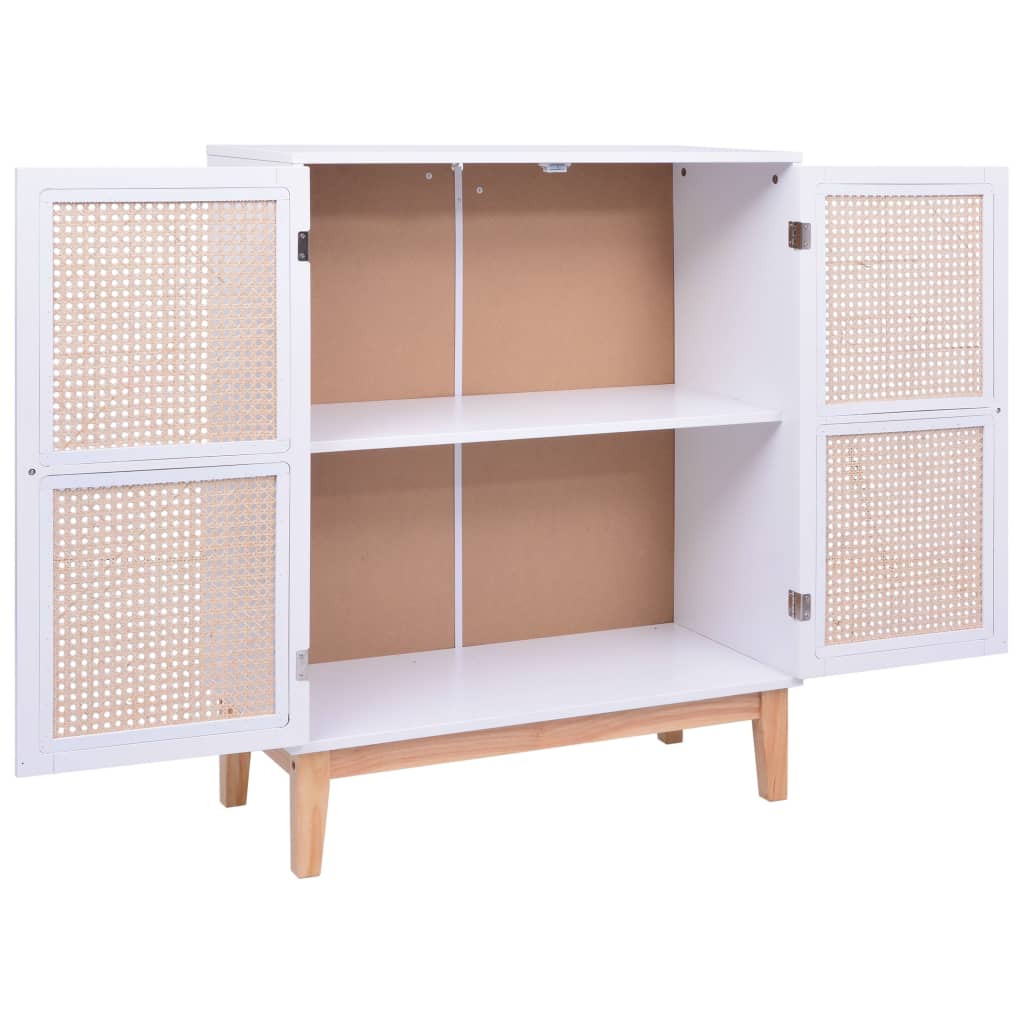 Dressoir 80X35X100 Cm Mdf En Rattan Wit