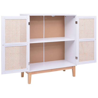 Dressoir 80X35X100 Cm Mdf En Rattan Wit