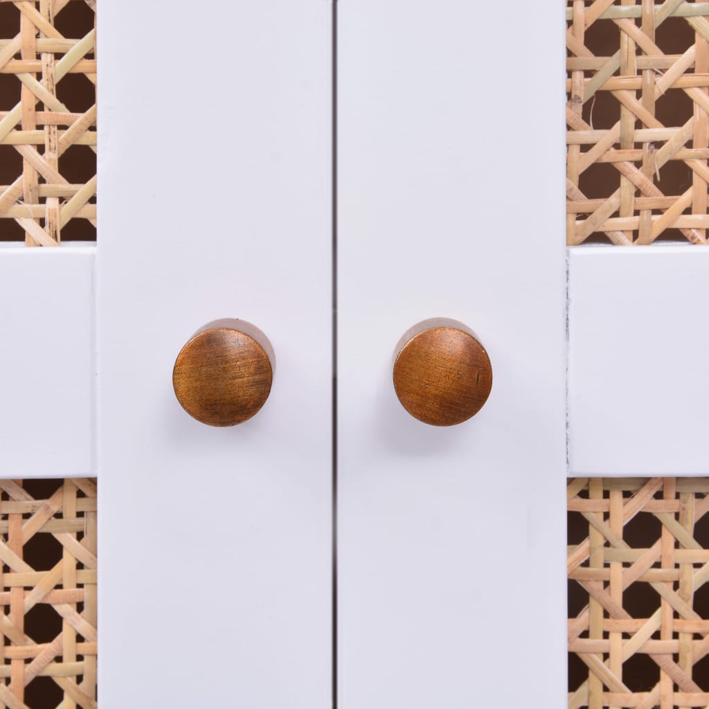 Dressoir 80X35X100 Cm Mdf En Rattan Wit