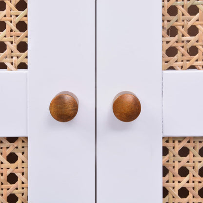 Dressoir 80X35X100 Cm Mdf En Rattan Wit