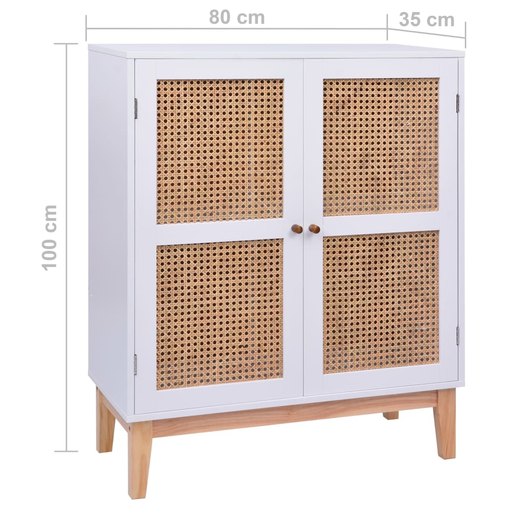 Dressoir 80X35X100 Cm Mdf En Rattan Wit