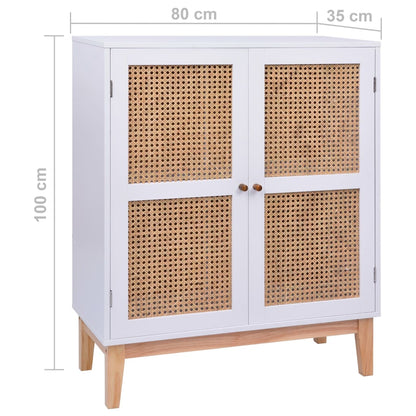 Dressoir 80X35X100 Cm Mdf En Rattan Wit
