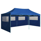 Partytent 3x6 m blauw inklapbaar met 4 zijwanden
