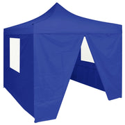 Partytent 2x2 m blauw inklapbaar met 4 zijwanden